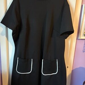 Unique Vintage Black Mini Dress with White Trim
